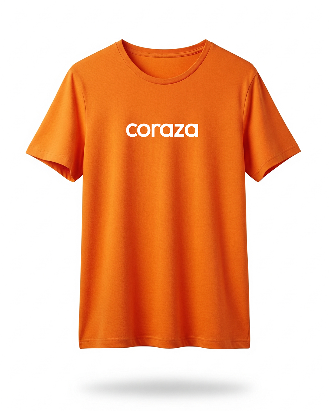 Camiseta naranja básica con logo Coraza en el pecho para merchandising