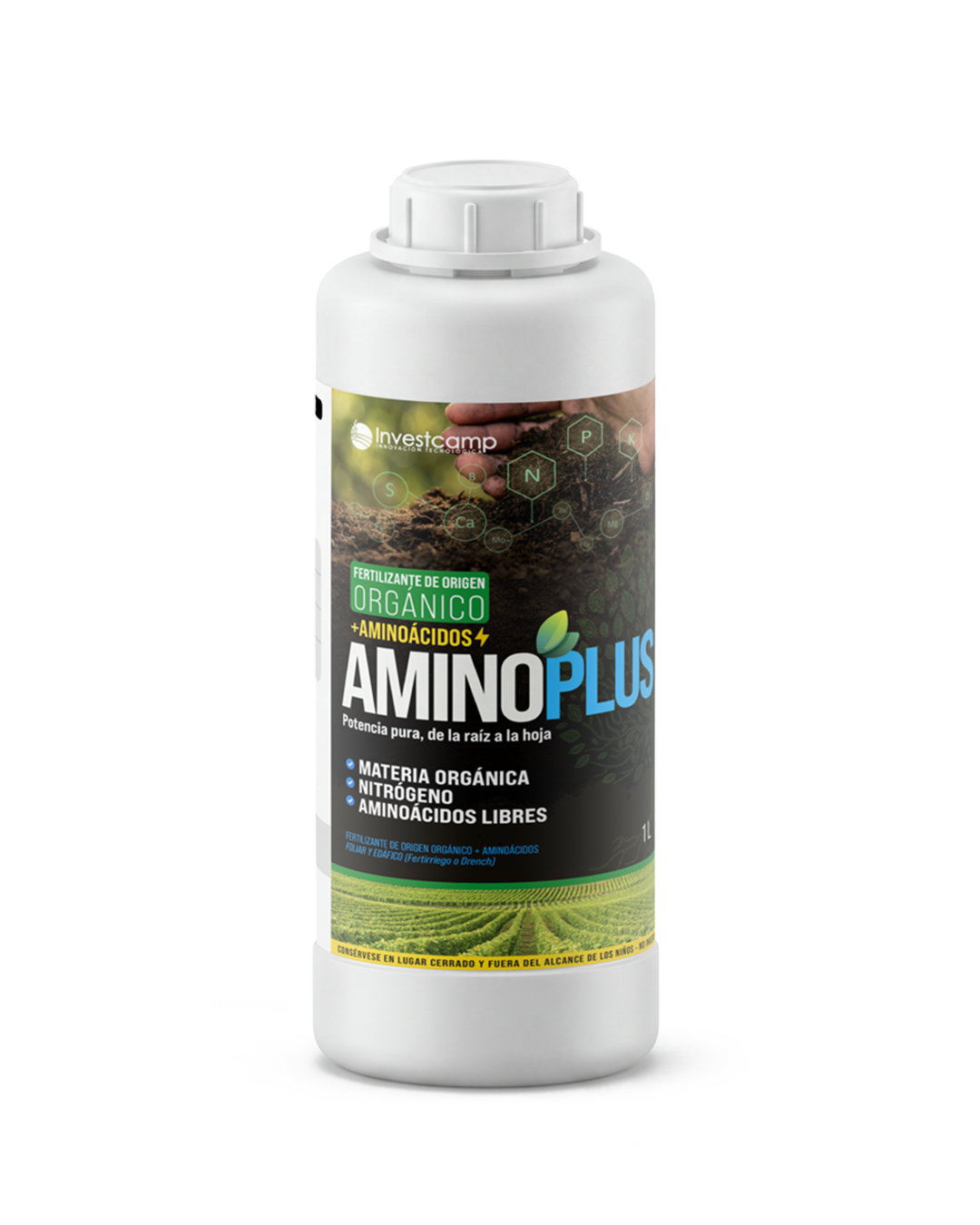 Envase plástico tipo botella Amino Plus marca InvestCamp