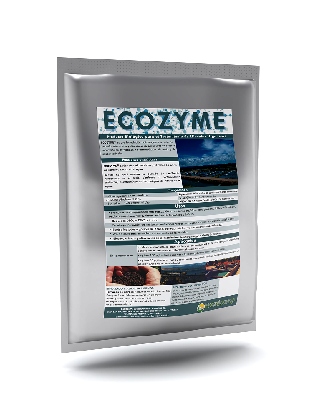 InvestCamp Ecozyme Empaque Metalico 3D Guayaquil