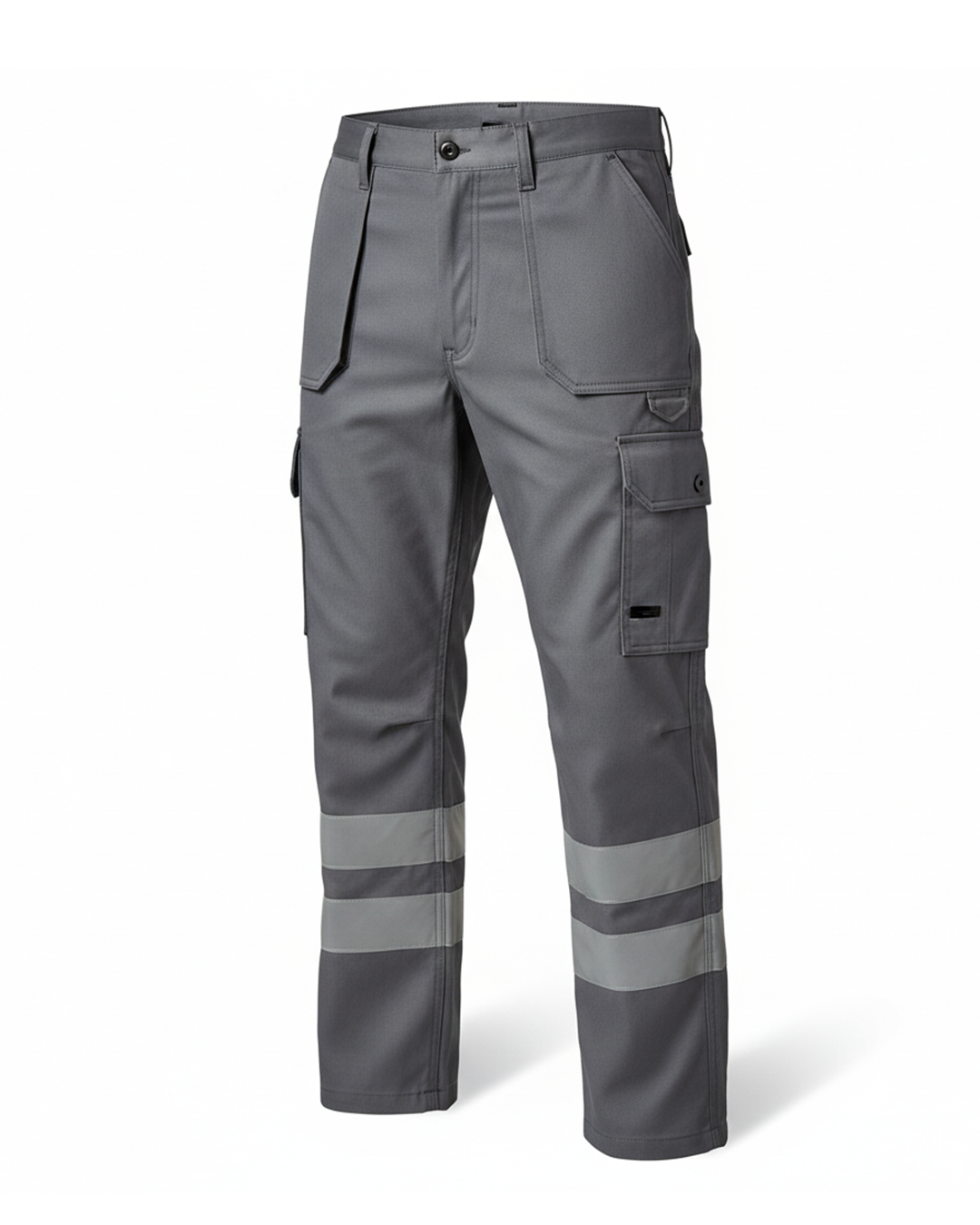 Pantalón gris para trabajador de bodega con cintas reflectivas grises